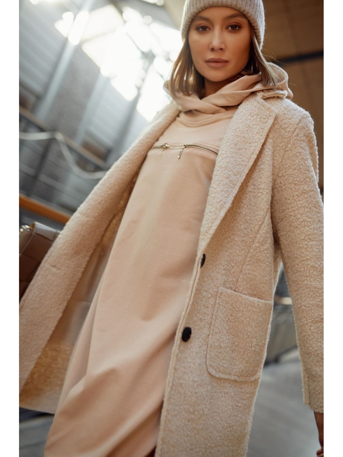 Beige bomber dress with hood FI722 - Online store - Boutique